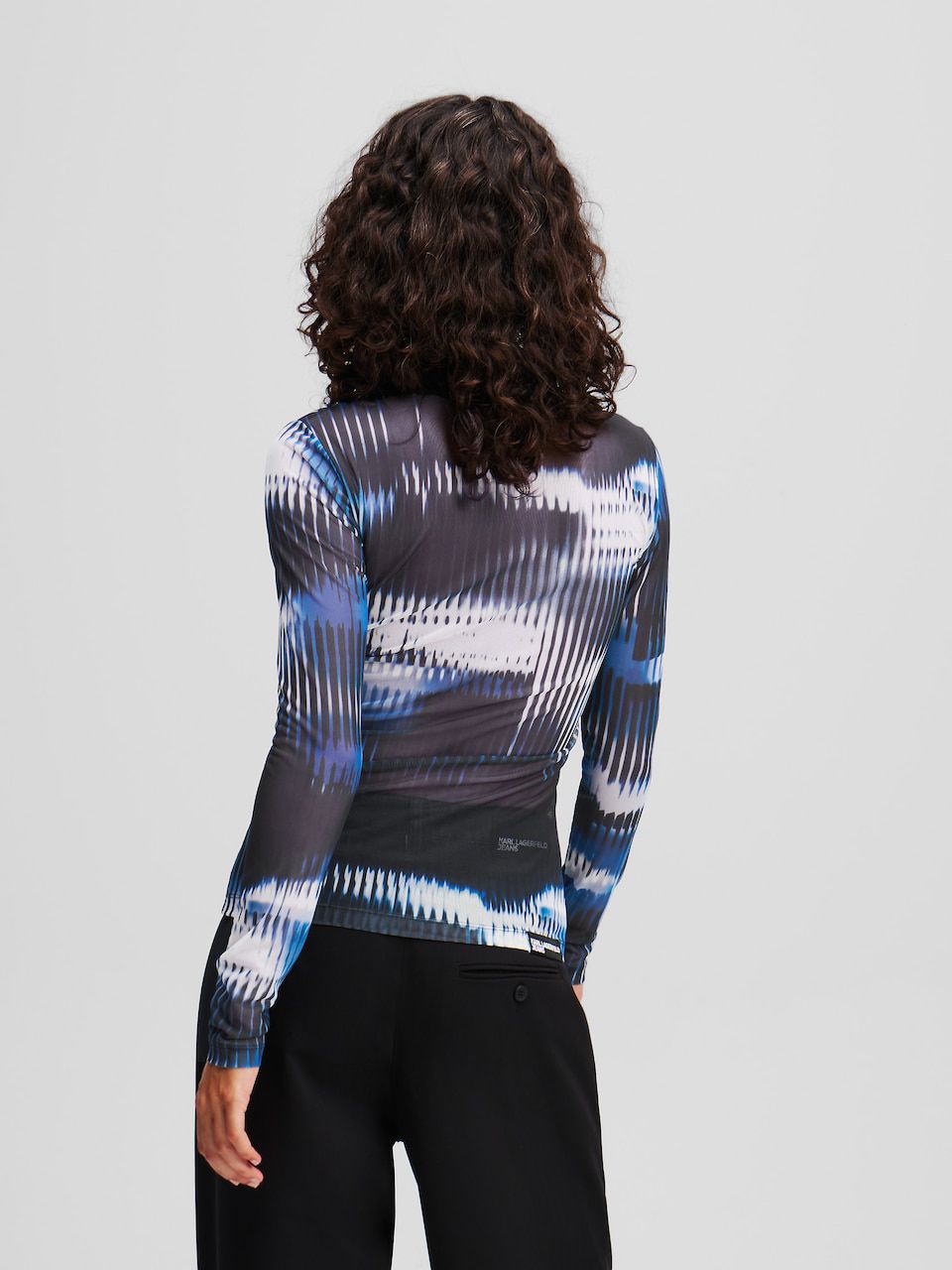 KARL LAGERFELD Top ' MESH-TOP MIT GLITCH-PRINT ' em Preto