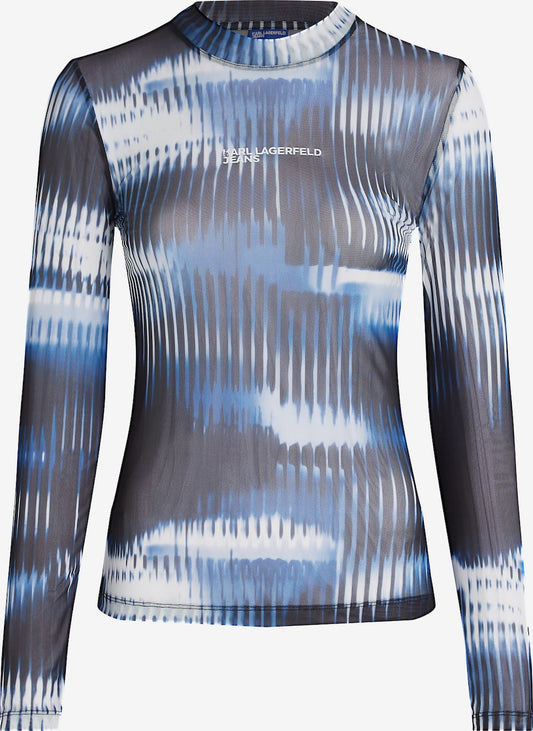 KARL LAGERFELD Top ' MESH-TOP MIT GLITCH-PRINT ' em Preto